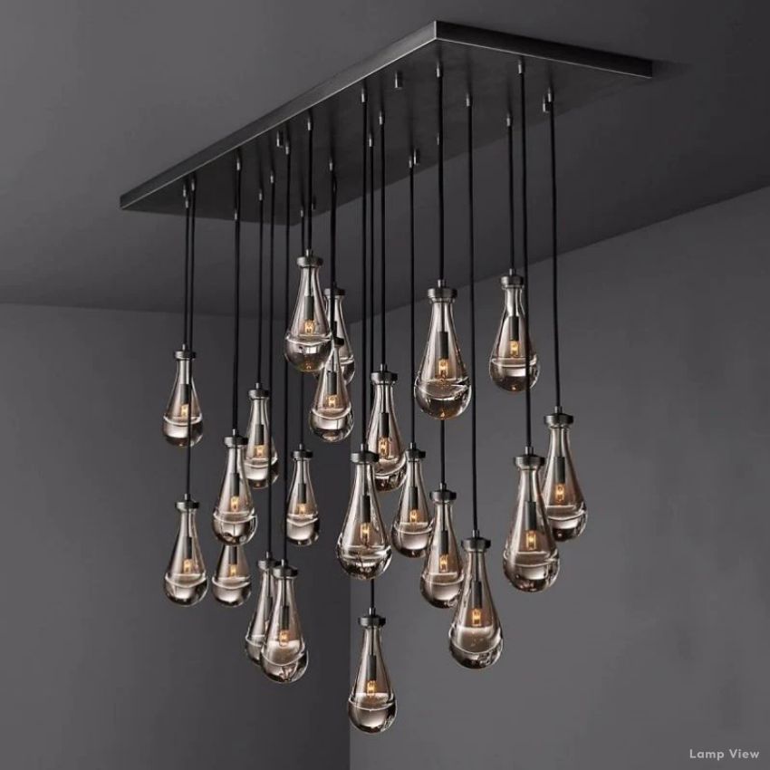 Rain Falling Glass Rectangular Chandelier 72"