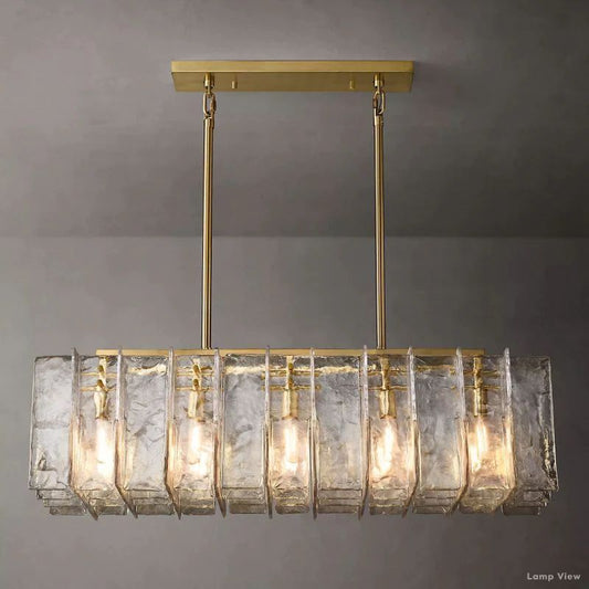 Lattice Cast Glass Rectangular Chandelier 49"