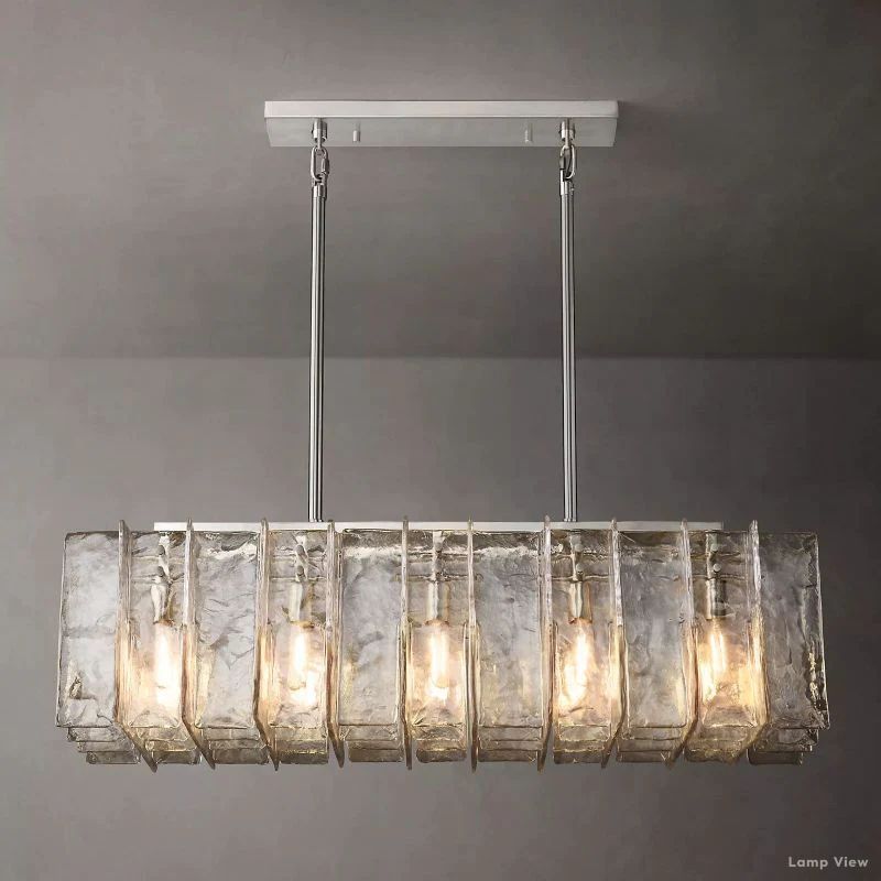 Lattice Cast Glass Rectangular Chandelier 49"