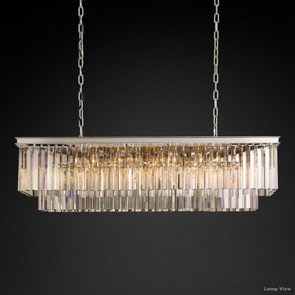 Odeon Fringed Crystal Rectangular Chandelier 49"
