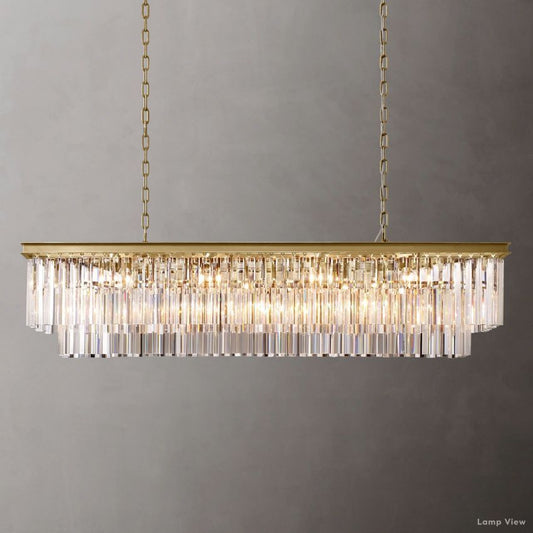 Odeon Fringed Crystal Rectangular Chandelier 59"