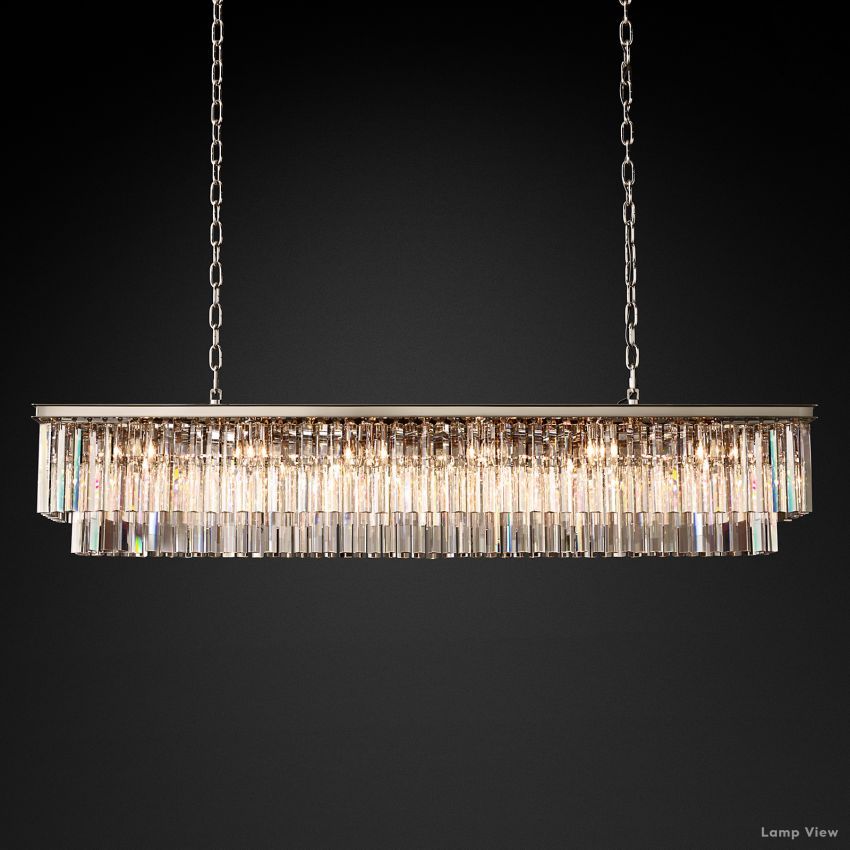 Odeon Fringed Crystal Rectangular Chandelier 72"
